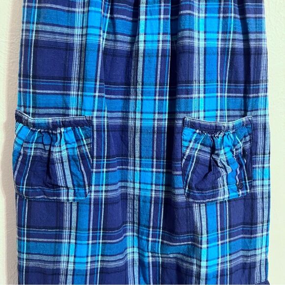 Aerie vintage Y2K blue and indigo plaid sleeveless ruffle mini sundress, size XS - Picture 3 of 6